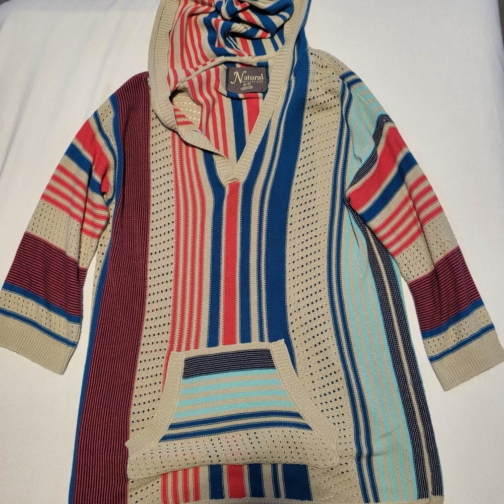 EUC Natural Reflections Women's Lg Striped Open Knit Baja/ Boho Striped Hoodie